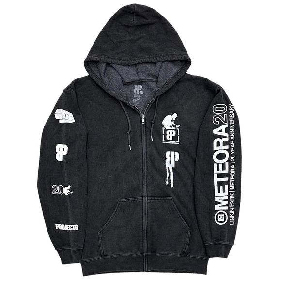 Linkin Park X Brooklyn Projects Men's Overspray Black Wash Zip Hoodie Sweatshirt - Picture 2 of 6